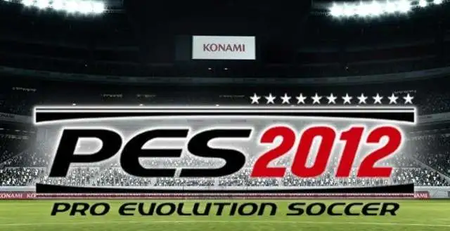 شعار لعبة PES 2012 على الهاتف مع خلفية ملعب كرة قدم