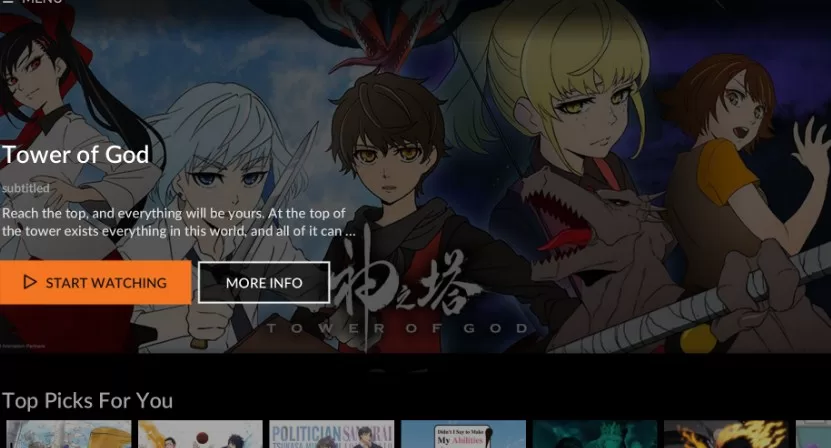 واجهة تطبيق Crunchyroll لمشاهدة الأنمي بجودة عالية
